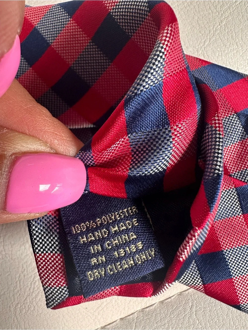 US Polo Assn Red White Blue Grid Hand Made Polyester Men’s Necktie 59